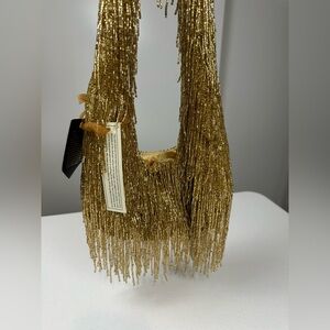 Viral Gold Fringe Beaded Shoulder Bag NWT From India to You Gorgeous Flapper